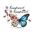 (2 Pack) Be Transformed Butterfly Flower Stickers - Inspirational Quote Stickers - Romans 12 2 Stickers - 5" On Longest Side - Sticks to Smooth Flat Surfaces - Made in USA - BMCS9633