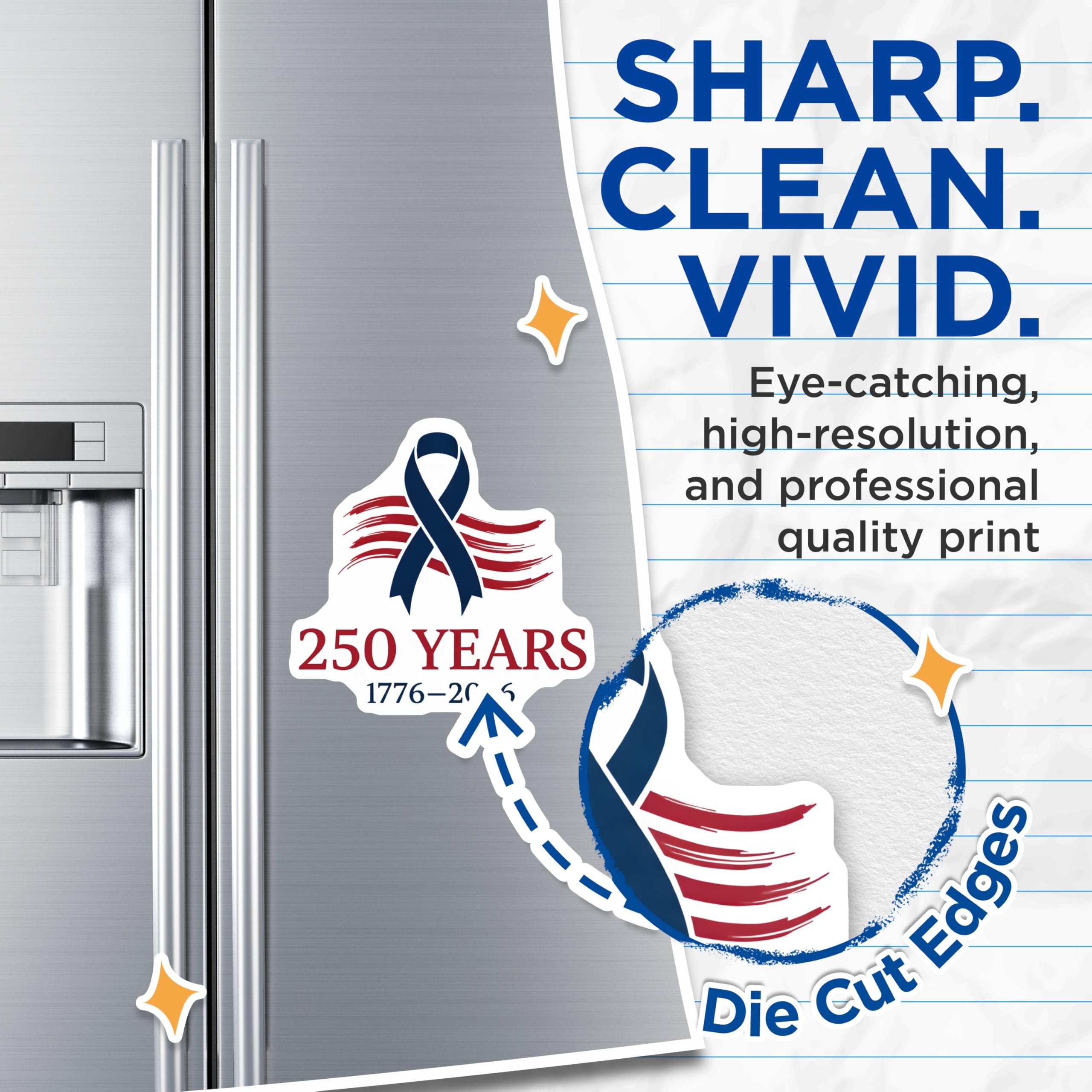(2 Pack) 250 Year Anniversary Magnets - Patriotic American Decor - Historical Commemoration - 5 Inches On Longest Side - Thick Durable Magnet - Made in USA - MAG26909