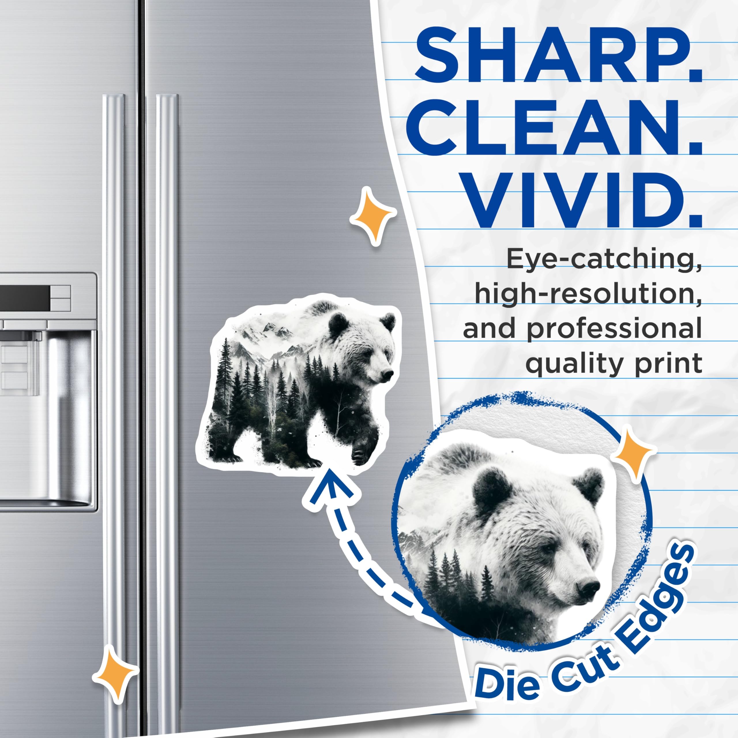 (2 Pack) Bear Magnets - Wildlife Forest Decor - Mountain Scene Art Magnets - 5" On Longest Side - Premium Magnet - for Cars, Refrigerators, Toolboxes, Lockers - Made in USA - MAG16000