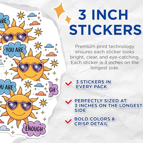 (3 Pack) You are Enough Decals - Positive Affirmation - Sunshine Laptop Stickers- 3 Inches On Longest Side - Easy Peel & Apply - Made in USA - 3MCS5329