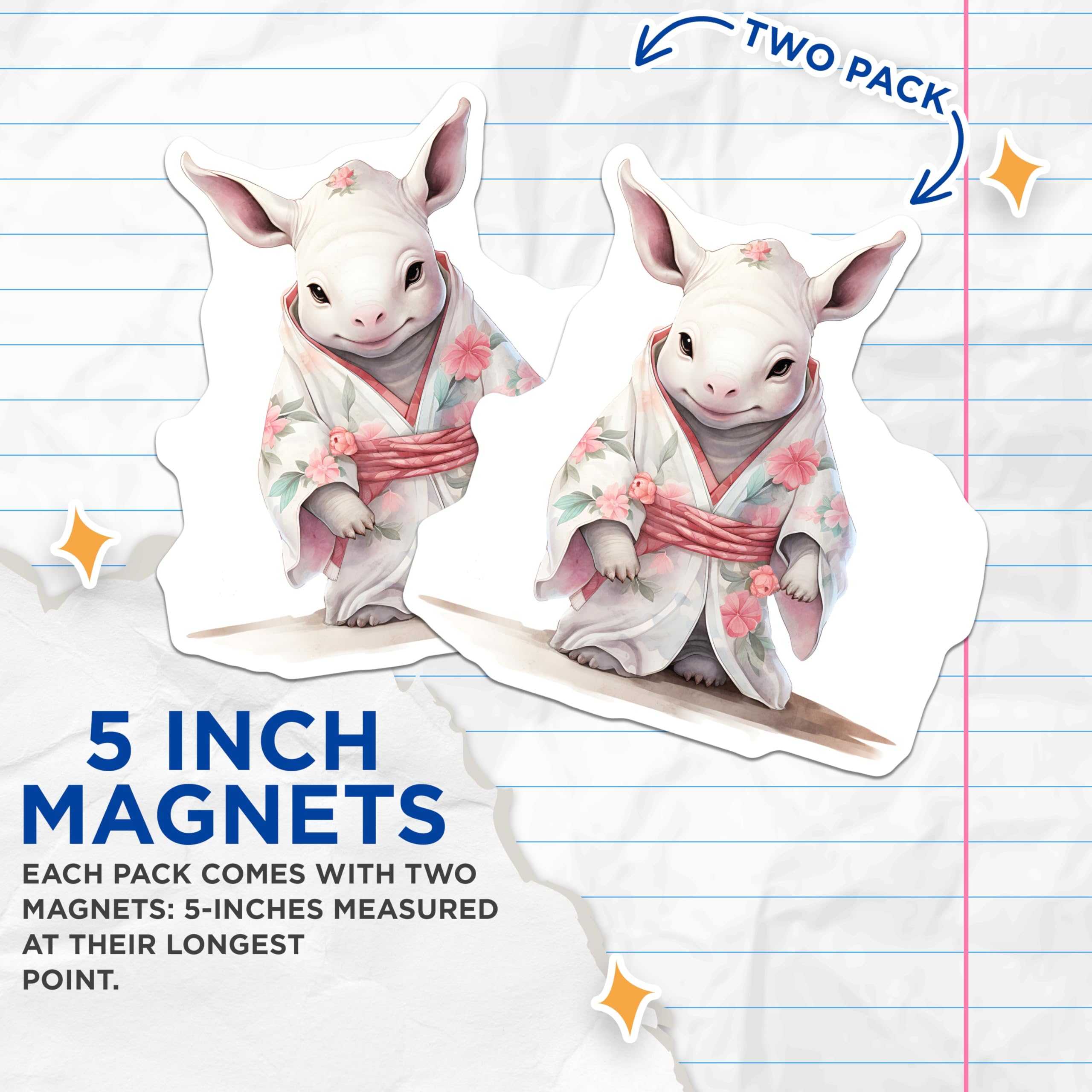 (2 Pack) Floral Albino Animal Magnets - Rabbit in Kimono - Fantasy Creature Decor - 5" On Longest Side - Premium Magnet - for Cars, Refrigerators, Toolboxes, Lockers - Made in USA - MAG17092