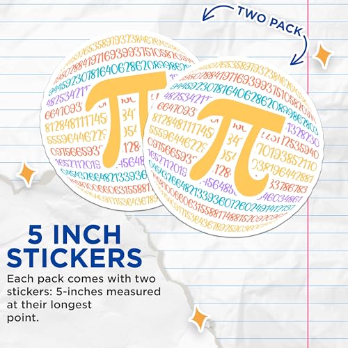 (2 Pack) Pi Symbol Stickers - Mathematics Stickers - Geek Decor - Classroom Supplies - Math Enthusiast Stickers - 5" On Longest Side - Sticks to Smooth Flat Surfaces - Made in USA - BMCS5844