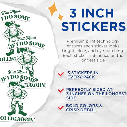 (3 Pack) Lollygaggin Decals - Funny Frog - Southern Saying - 3 Inches On Longest Side - Easy Peel & Apply - Made in USA - 3MCS1201