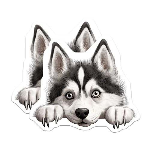 (2 Pack) Cute Husky Art for Fridge Magnet - 5" On Longest Side - Sticks to Smooth Flat Surfaces - Made in USA - MAG10279