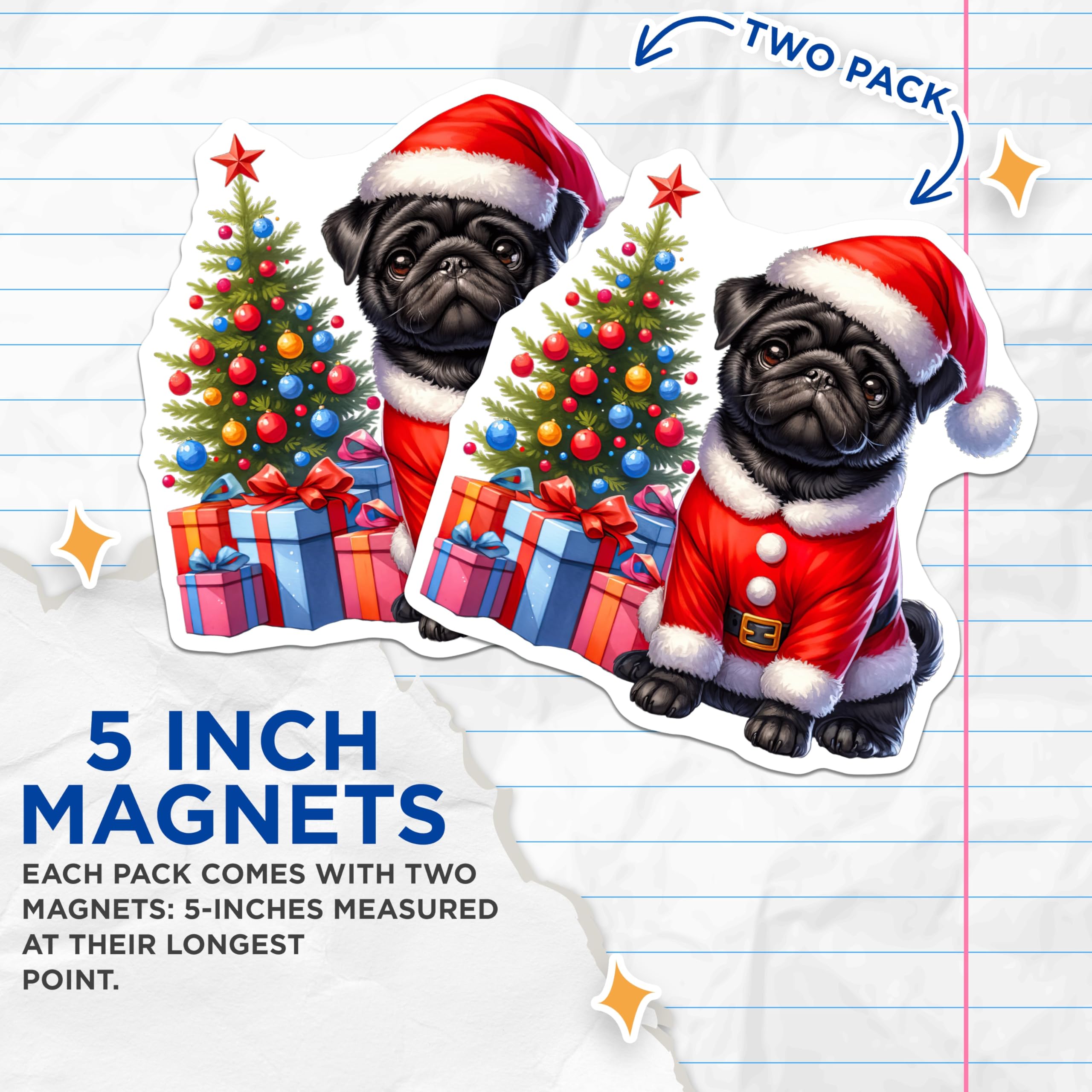 (2 Pack) Santa Pug Magnets - Christmas Dog Decor - Holiday Kitchen Magnets - 5 Inches On Longest Side - Thick Durable Magnet - Made in USA - MAG27260