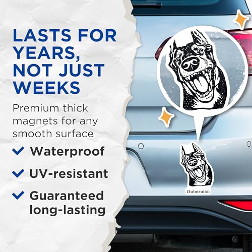(2 Pack) Doberman Dog Magnets - Cute Pet Lover - Black and White Animal Print Magnets - 5" On Longest Side - for Cars, Fridges, Toolboxes - Made in USA - MAG4026