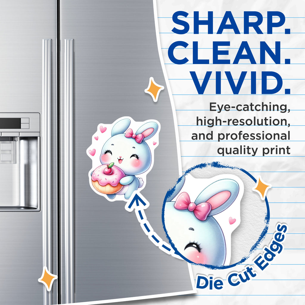 (2 Pack) Cute Bunny Donut Magnets - Kawaii Rabbit Fridge Decor - Sweet Treat Locker Magnets - Pastel Animal Decor - 5 Inches On Longest Side - Thick Durable Magnet - Made in USA - MAG37392