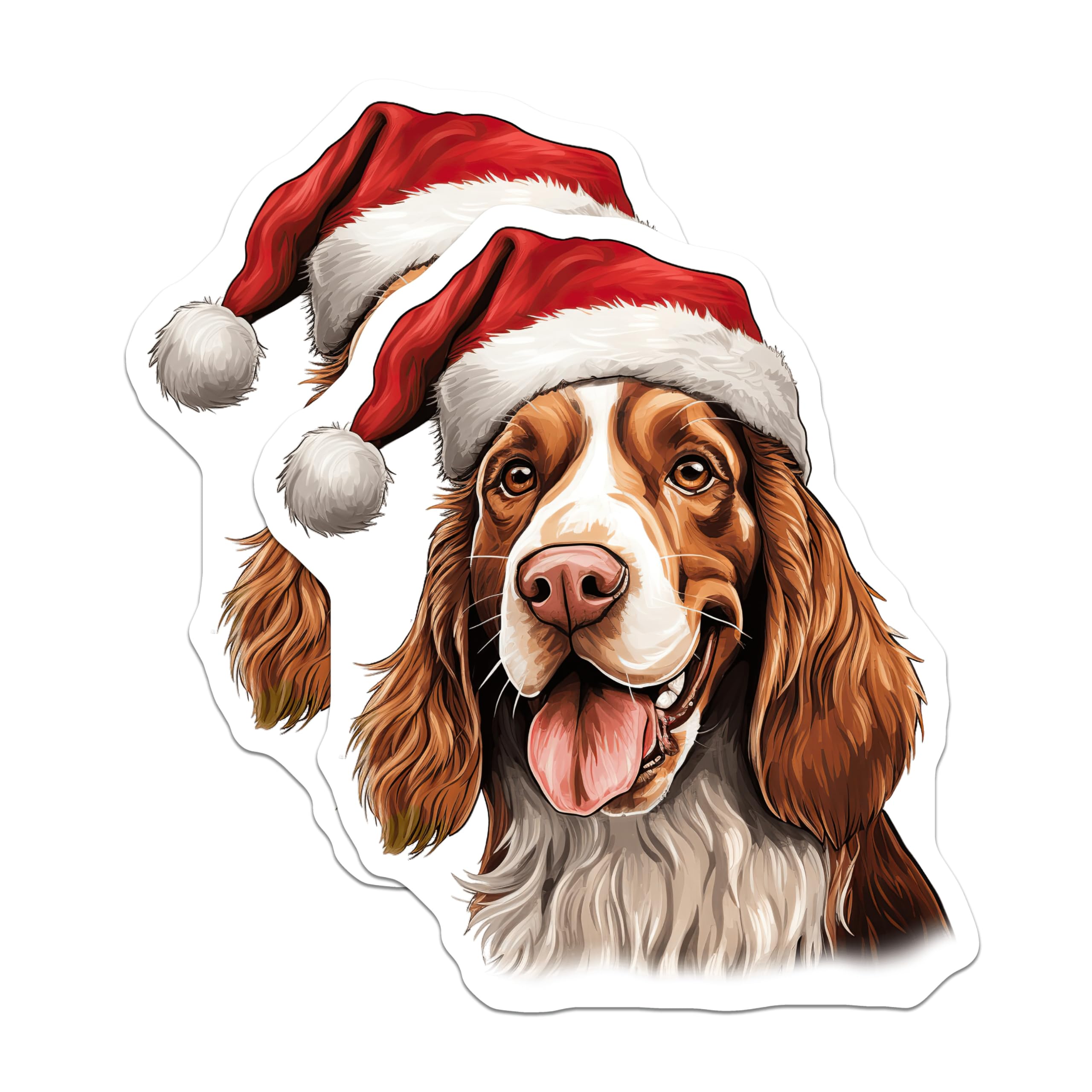 (2 Pack) Springer Spaniel Christmas Magnets - Santa Hat Dog Art - Festive Pet Lover Fridge Decor - 5 Inches On Longest Side - Thick Durable Magnet - Made in USA - MAG26553