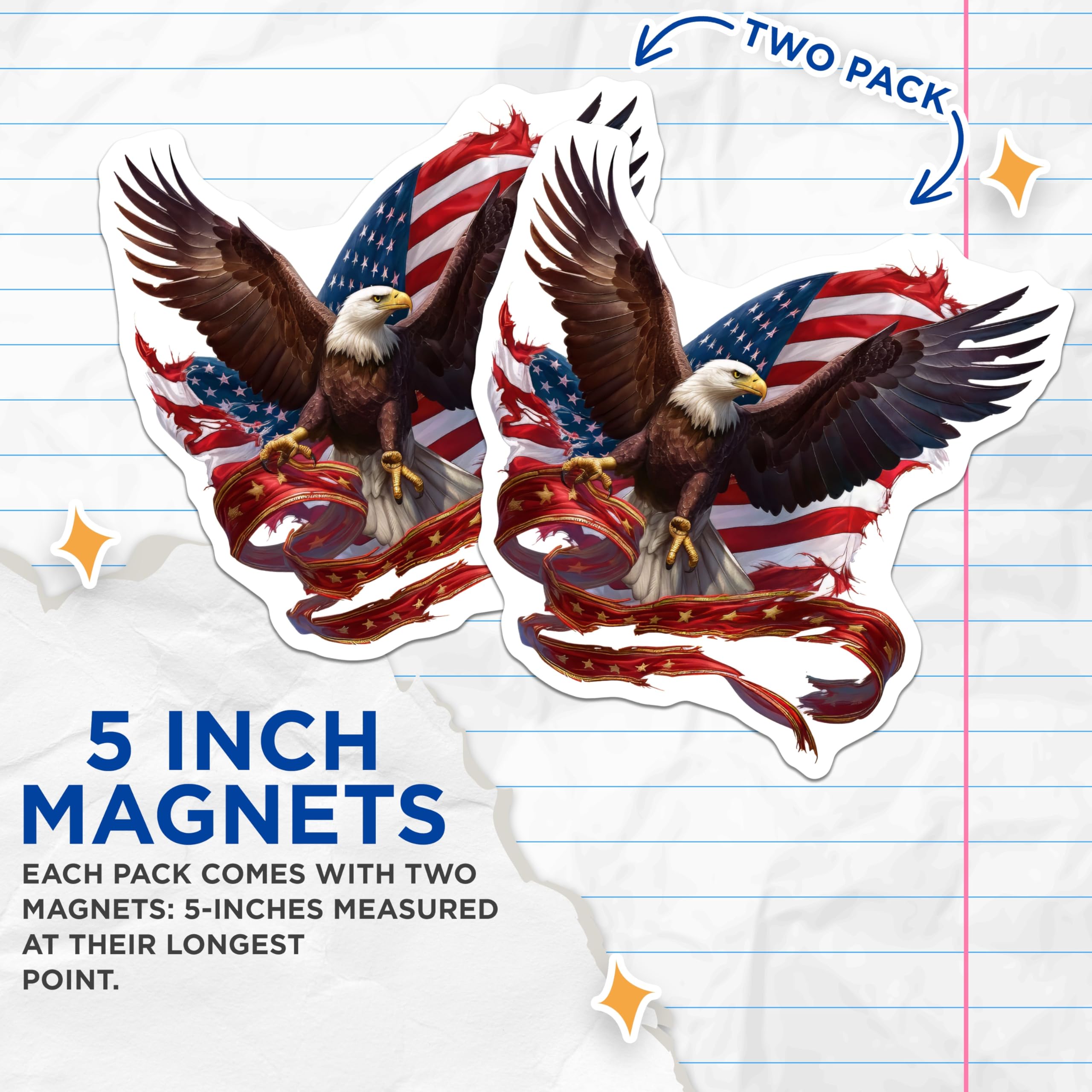 (2 Pack) American Eagle Magnets - USA Flag Patriot - Independence Day Decor - 5 Inches On Longest Side - Thick Durable Magnet - Made in USA - MAG21991