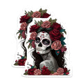 (2 Pack) Sugar Skull Woman Stickers - Day of The Dead Art - Floral Skull Tattoo - 5" On Longest Side - Sticks to Smooth Flat Surfaces - Made in USA - BMCS9201 - BMCS9201