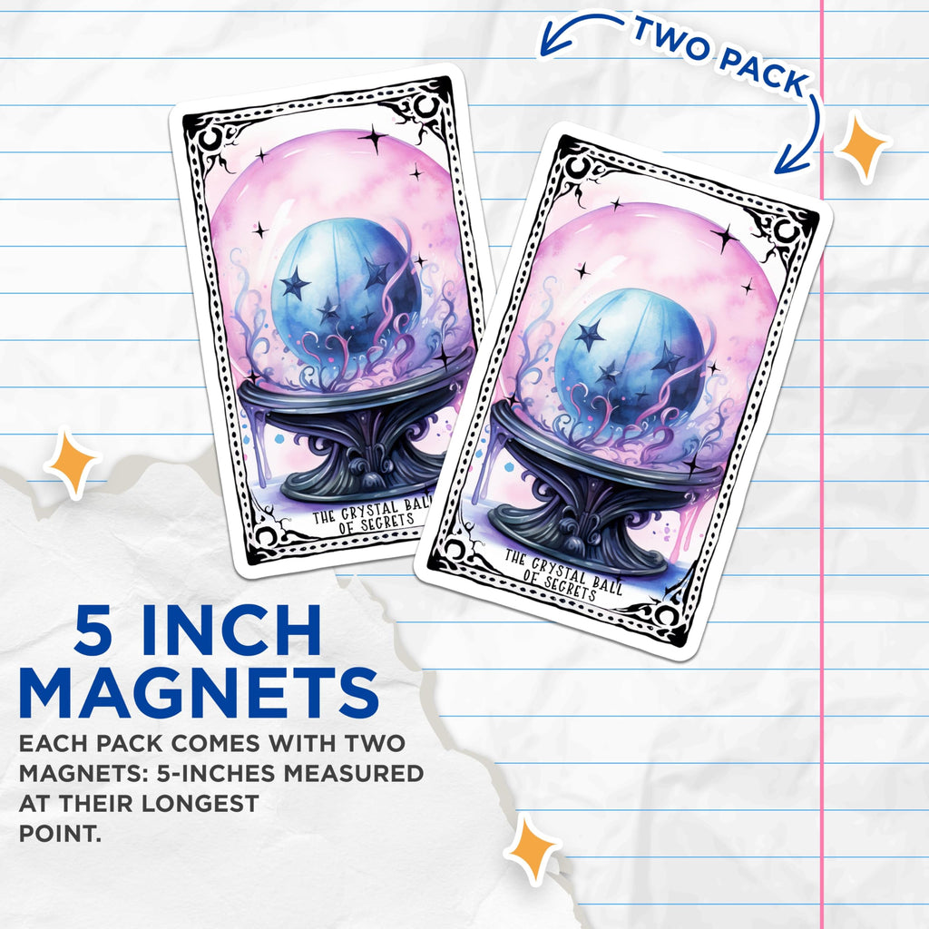 (2 Pack) Crystal Ball of Secrets Magnets - Mystical Fortune Telling Magnets - Enchanted Orb Magnets - 5" On Longest Side - for Cars, Refrigerators, Toolboxes, Lockers - Made in USA MAG3588