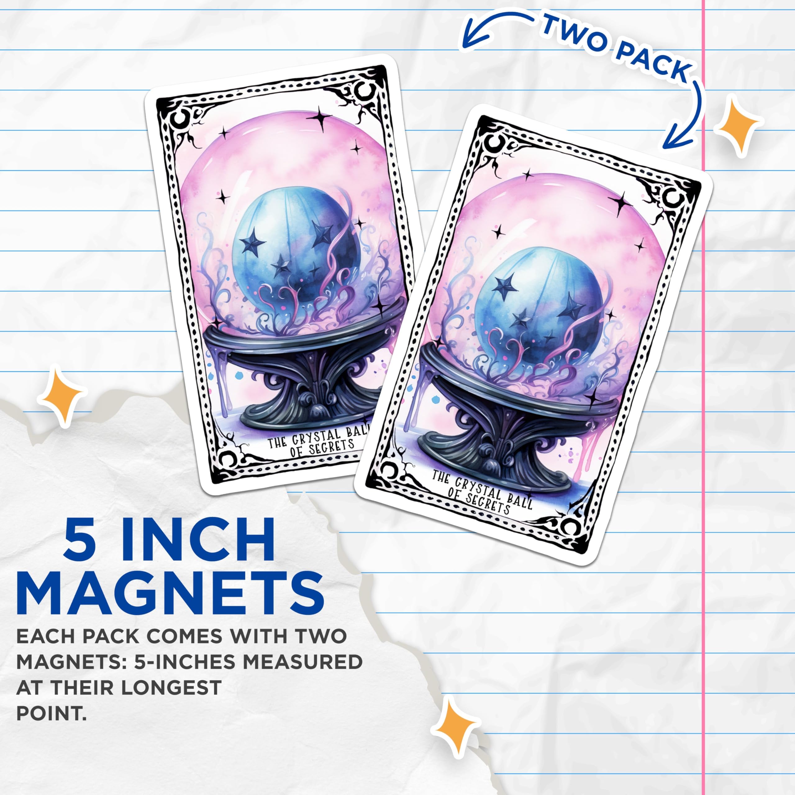 (2 Pack) Crystal Ball of Secrets Magnets - Mystical Fortune Telling Magnets - Enchanted Orb Magnets - 5" On Longest Side - for Cars, Refrigerators, Toolboxes, Lockers - Made in USA MAG3588