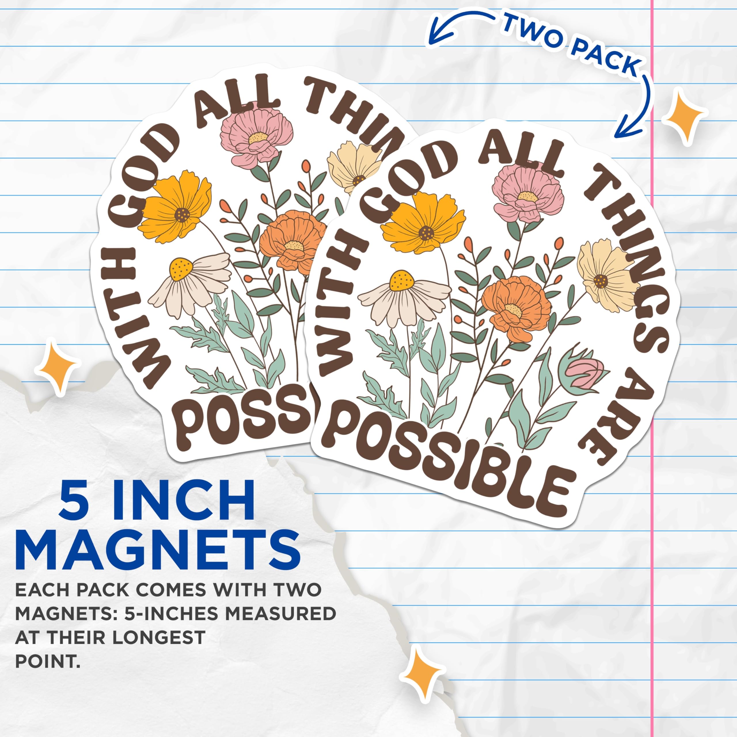 (2 Pack) Floral Religious Magnets - God All Things - Inspirational Magnet Set - 5" On Longest Side - Premium Magnet - for Cars, Refrigerators, Toolboxes, Lockers - Made in USA - MAG17857