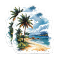 (2 Pack) Tropical Beach Magnets - Watercolor Ocean View - Palm Tree Scene Decor - 5 Inches On Longest Side - Thick Durable Magnet - Made in USA - MAG27602