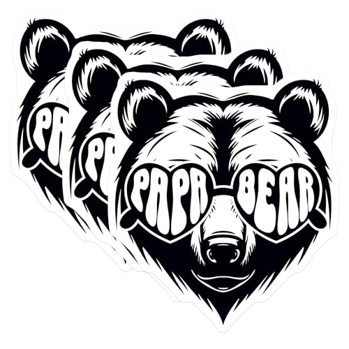 (3 Pack) Papa Bear Decals - Cool Bear Dad - Father's Day Decals - 3 Inches On Longest Side - Easy Peel & Apply - Made in USA - 3MCS2380