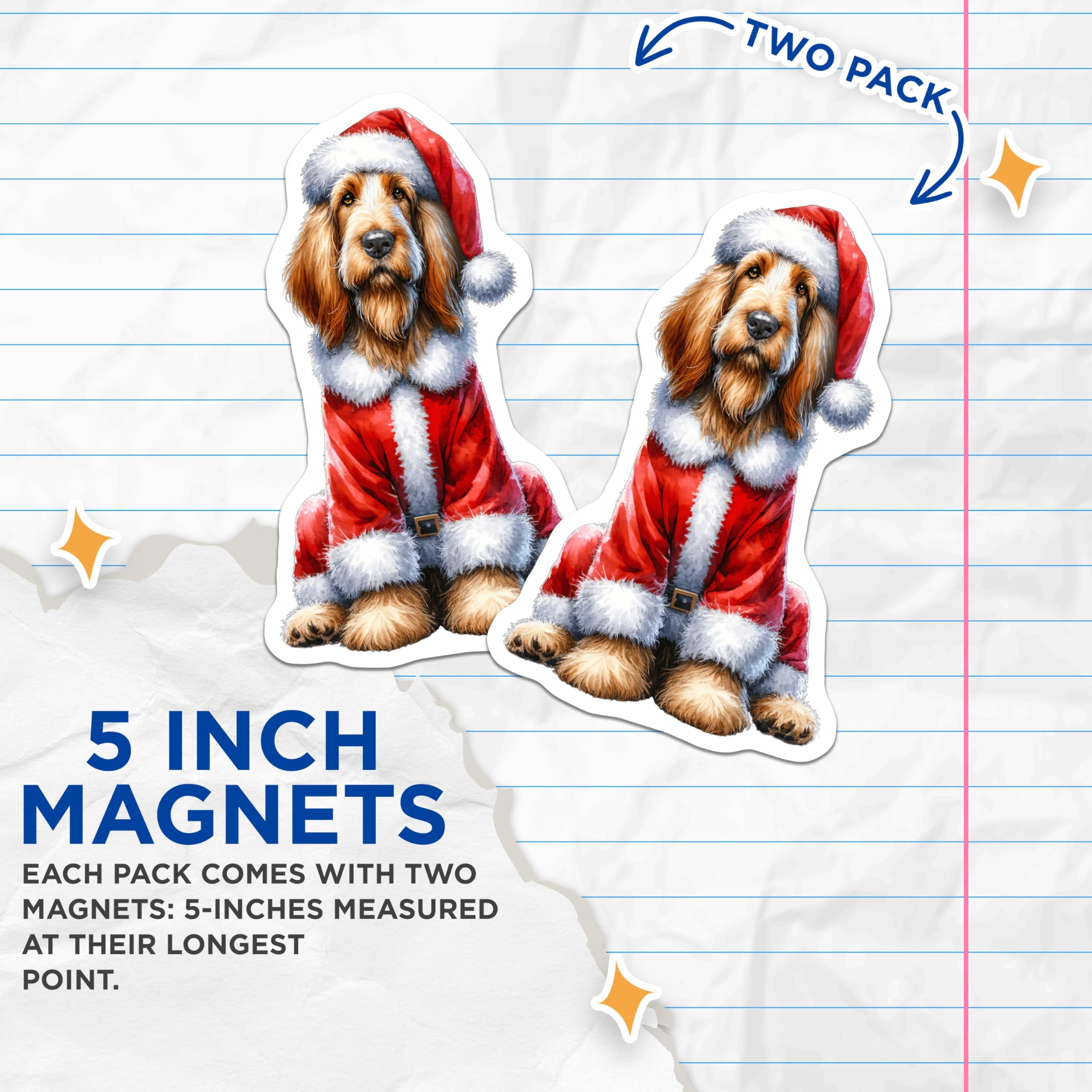 (2 Pack) Santa Dog Magnets - Christmas Dog Decor - Holiday Pet Accessories - Festive Animal Art - 5 Inches On Longest Side - Thick Durable Magnet - Made in USA - MAG29262