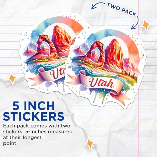 (2 Pack) Utah National Park Stickers - Scenic Landscape - Travel Souvenir - 5" On Longest Side - Sticks to Smooth Flat Surfaces - Made in USA - BMCS6937
