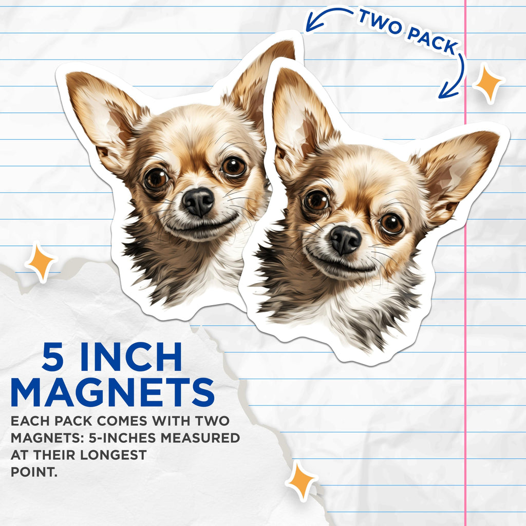 (2 Pack) Chihuahua Dog Magnets - Adorable Canine Companion Decor - Home Refrigerator Locker Accent - Pet Lover Art - 5 Inches On Longest Side - Thick Durable Magnet - Made in USA - MAG23380