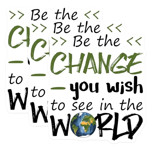 (3 Pack) Be The Change Decals - Motivational Decal - Earth World Decal - 3 Inches On Longest Side - Easy Peel & Apply - Made in USA - 3MCS6460