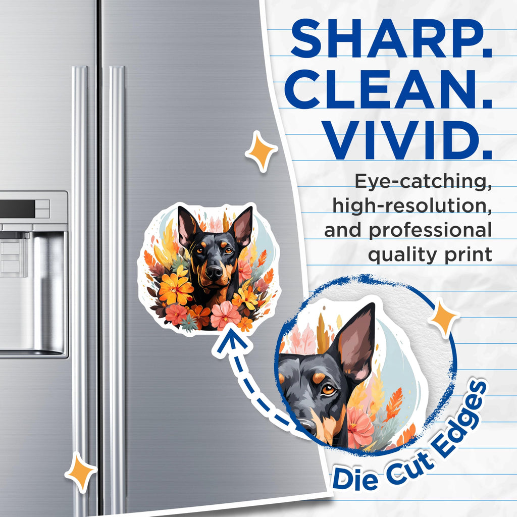 (2 Pack) Doberman Pinscher Magnets - Floral Dog Art - Pet Mom Decor - Animal Lover Accessory - 5 Inches On Longest Side - Thick Durable Magnet - Made in USA - MAG28180