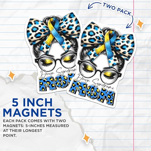 (2 Pack) Down Syndrome Awareness Magnets - Mom Support - Leopard Print Art - 5" On Longest Side - for Cars, Fridges, Toolboxes - Made in USA - MAG8195