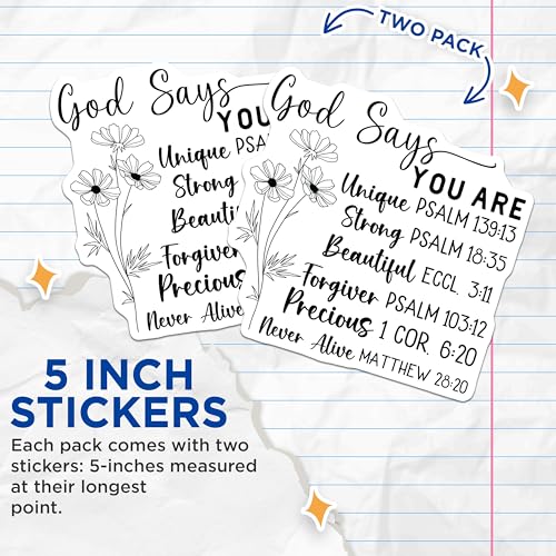 (2 Pack) God Says You are Stickers - Inspirational Bible Verse Stickers - Faith-Based Affirmations - 5" On Longest Side - Sticks to Any Smooth Flat Surface - Made in USA - BMCS3093