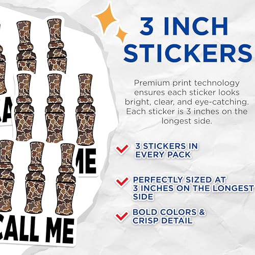 (3 Pack) Duck Call Decals - Hunting - Camo Decal for Laptop Car Truck - 3 Inches On Longest Side - Easy Peel & Apply - Made in USA - 3MCS4762
