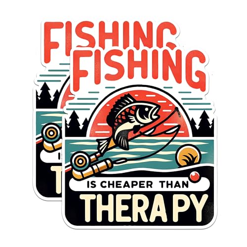 (2 Pack) Fishing is Cheaper Than Therapy Magnets - Funny Fishing Quote Magnets - Humorous Fish Art Magnets- 5" On Longest Side - for Fridges, Toolboxes, Cars - Made in USA - MAG2633