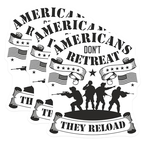 (3 Pack) Americans Dont Retreat Decals - Veteran Quote - Military Silhouette - 3 Inches On Longest Side - Easy Peel & Apply - Made in USA - 3MCS7271