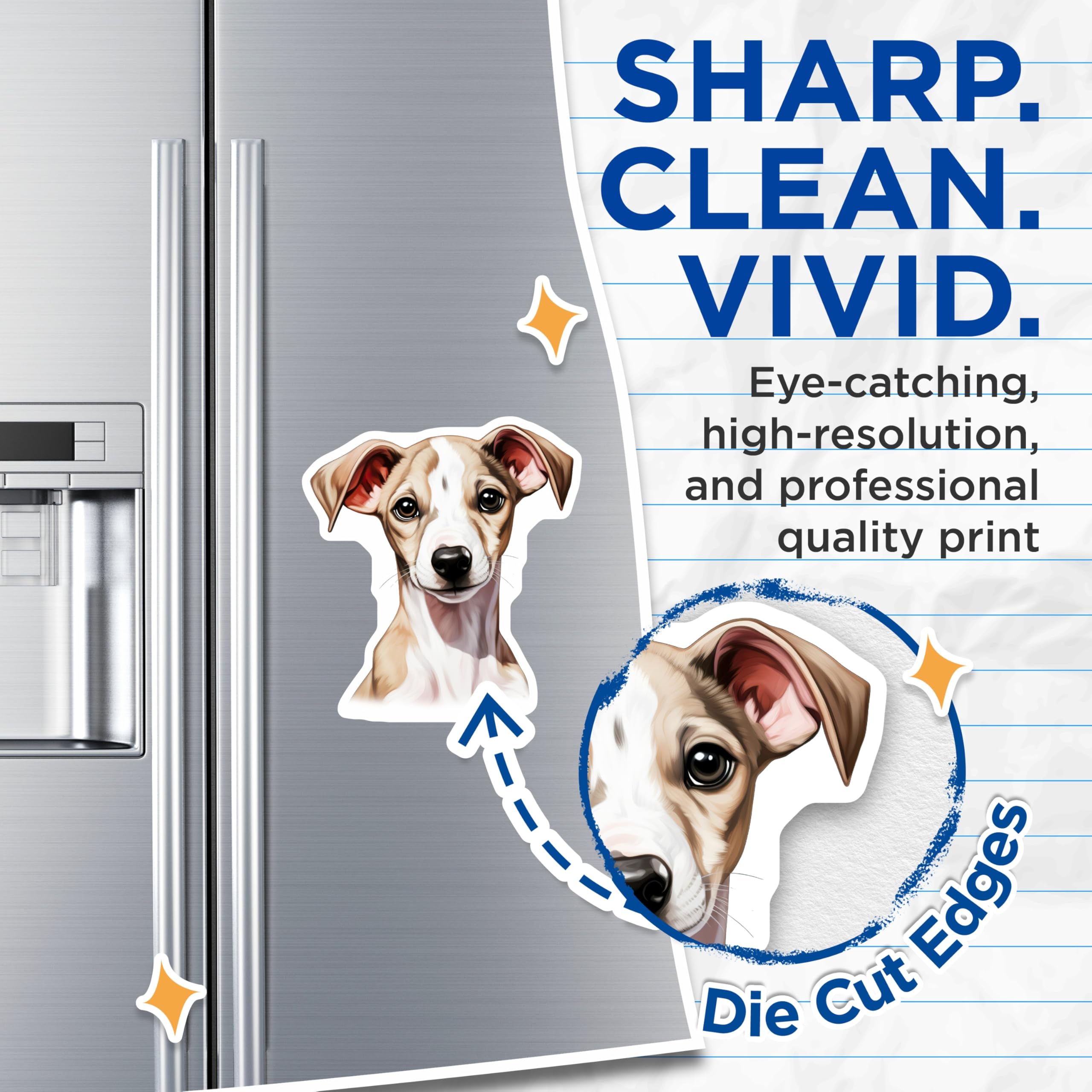 (2 Pack) Adorable Whippet Puppy Magnets - Sweet Italian Greyhound Dog Artwork - Cute Pet Lover Refrigerator Locker Accents - 5 Inches On Longest Side - Thick Durable Magnet - Made in USA - MAG30319