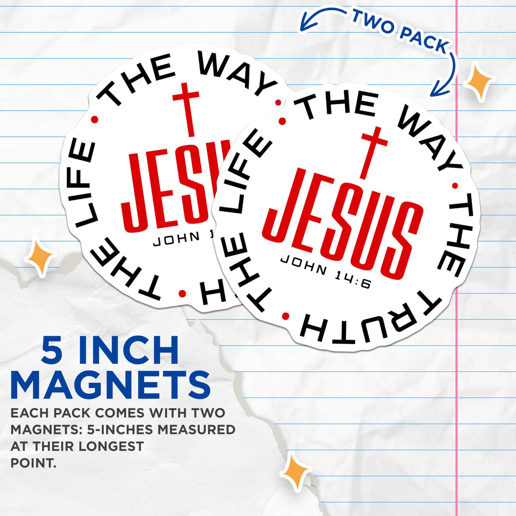 (2 Pack) Christian Magnets - Jesus The Way The Truth The Life - Bible Verse John 14 6 - Faith Inspired Decor - 5 Inches On Longest Side - Thick Durable Magnet - Made in USA - MAG29846