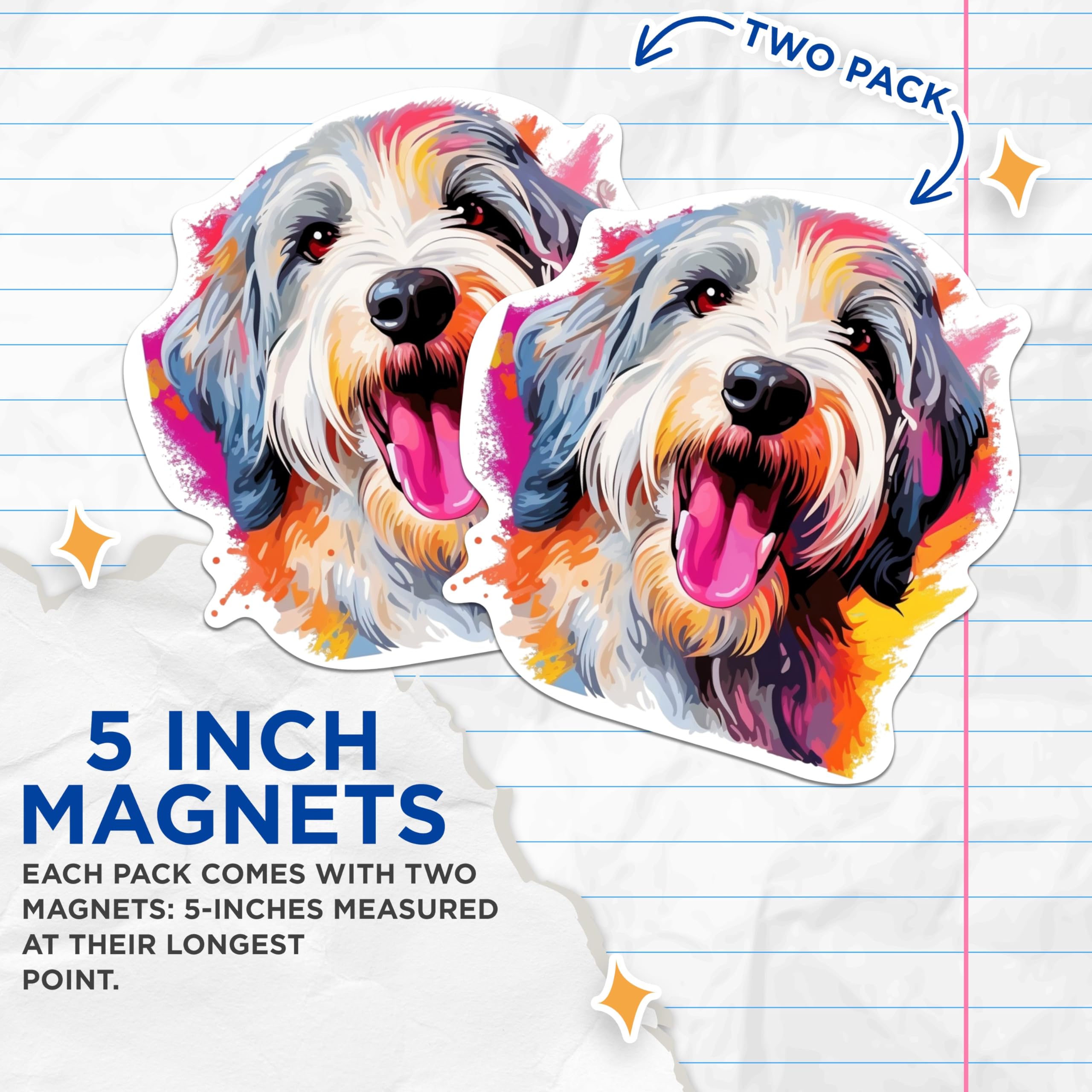 (2 Pack) Old English Sheepdog Dog Breed Magnets - 5 Inches On Longest Side - Choose from Over 100 Dog Breeds - for Cars, Refrigerators, Toolboxes - Made in USA - MAG1908