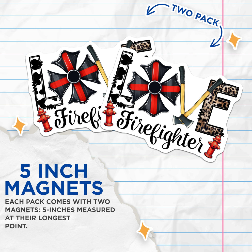 (2 Pack) Firefighter Love Magnets - Firefighter Axes - Maltese Cross Fridge Magnets - 5" On Longest Side - Premium Magnet - for Cars, Refrigerators, Toolboxes, Lockers - Made in USA - MAG15591