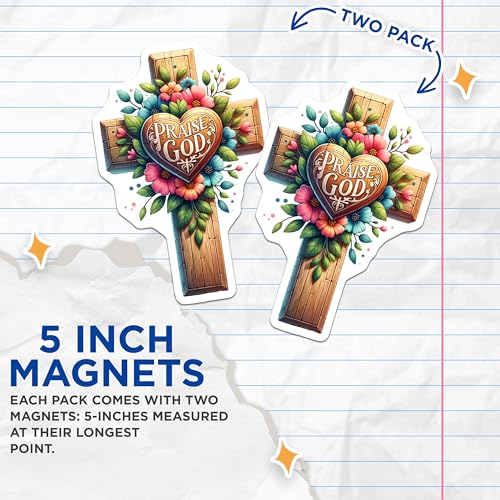 (2 Pack) Praise God Magnets - Religious Decor - Christian Inspirational Magnetic Wall Art - 5" On Longest Side - for Cars, Fridges, Toolboxes - Made in USA - MAG7030