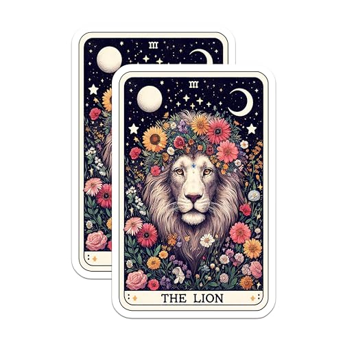 (2 Pack) Zodiac Lion Stickers - Astrology Floral Stickers - Leo Star Sign Stickers - Horoscope Art Stickers - 5" On Longest Side - Sticks to Smooth Flat Surfaces - Made in USA - BMCS5447