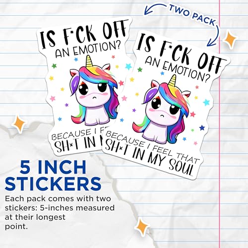 (2 Pack) Funny Unicorn Stickers - Sarcastic Quote - Colorful Cartoon Decals - 5" On Longest Side - Sticks to Smooth Flat Surfaces - Made in USA - BMCS7796