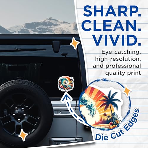 (2 Pack) Colorful Surfing Wave Stickers - Vibrant Surf Art - Tropical Beach Theme - 5" On Longest Side - Sticks to Smooth Flat Surfaces - Made in USA - BMCS6450