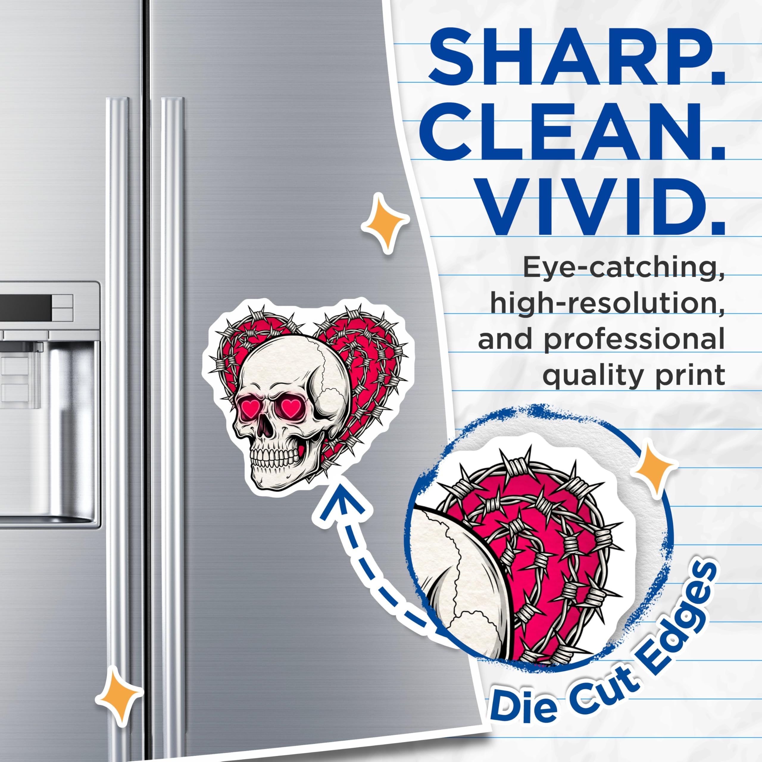 (2 Pack) Skull Heart Magnets - Barbed Wire Hearts - Skull with Heart Eyes Magnets - 5" On Longest Side - Premium Magnet - for Cars, Refrigerators, Toolboxes, Lockers - Made in USA - MAG15442