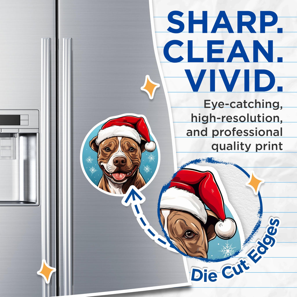 (2 Pack) Christmas Pitbull Dog Magnets - Santa Hat Doggie Fridge Decor - Winter Holiday Pet Lover Accessories - 5 Inches On Longest Side - Thick Durable Magnet - Made in USA - MAG24816