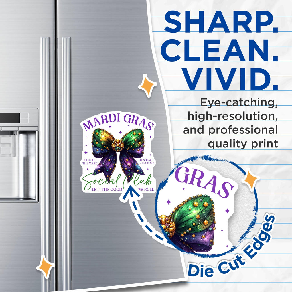 (2 Pack) Mardi Gras Social Club Magnets - Let The Good Times Roll - Festive New Orleans Decor - 5" On Longest Side - for Cars, Refrigerators, Toolboxes, Lockers - Made in USA BMCS3404