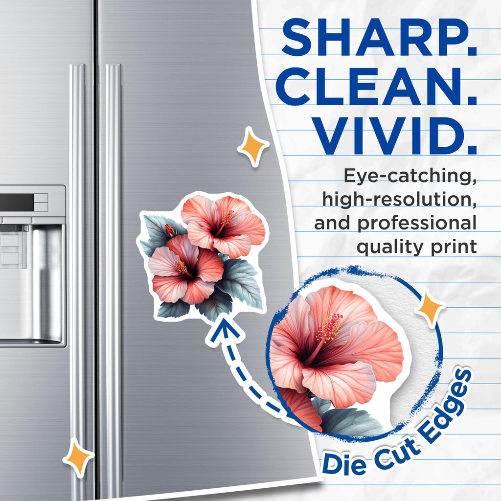 (2 Pack) Hibiscus Flower Magnets - Tropical Botanical Decor - Kitchen Refrigerator Accessory - Nature Lover Aesthetic - 5 Inches On Longest Side - Thick Durable Magnet - Made in USA - MAG27743