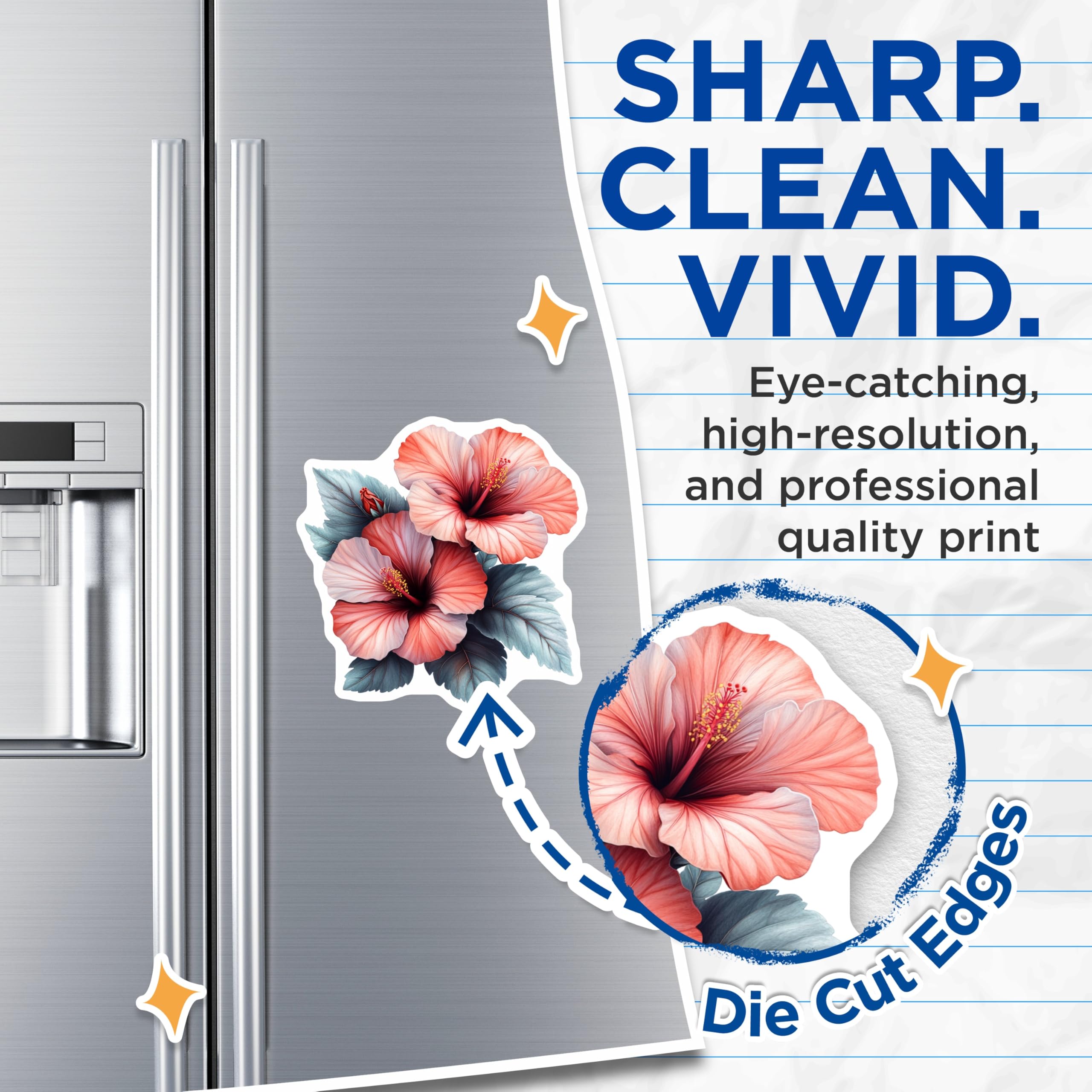 (2 Pack) Hibiscus Flower Magnets - Tropical Botanical Decor - Kitchen Refrigerator Accessory - Nature Lover Aesthetic - 5 Inches On Longest Side - Thick Durable Magnet - Made in USA - MAG27743
