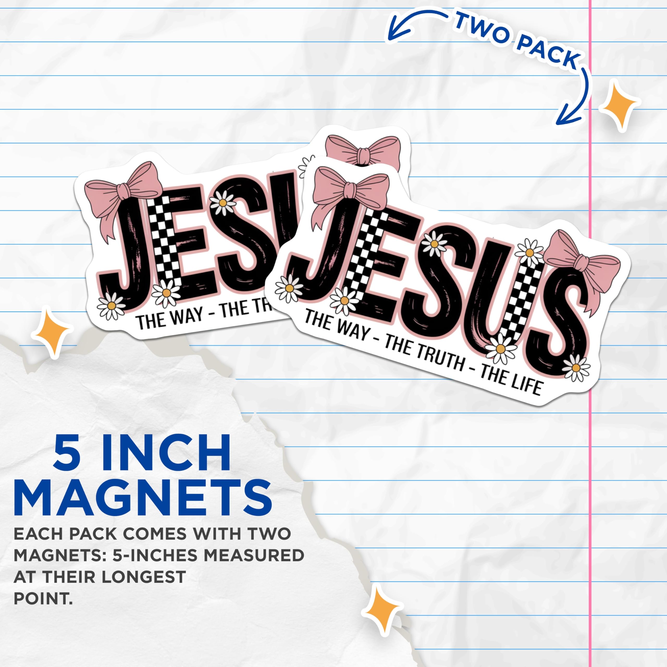 (2 Pack) Jesus Magnets - Christian Faith Decor - The Way The Truth The Life Scripture - 5 Inches On Longest Side - Thick Durable Magnet - Made in USA - MAG29405
