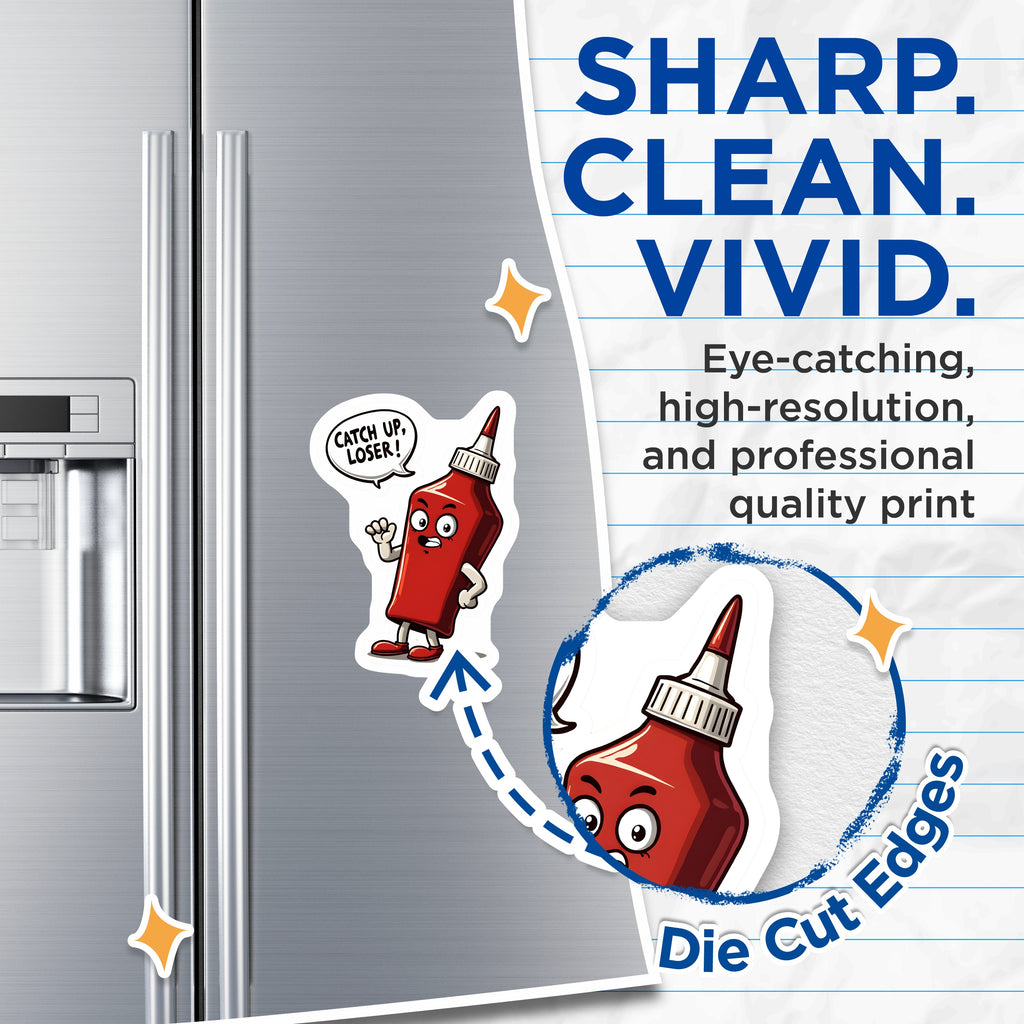 (2 Pack) Funny Ketchup Magnets - Catch Up Loser Pun - Sassy Kitchen Fridge Decor - Quirky Condiment Humor - 5 Inches On Longest Side - Thick Durable Magnet - Made in USA - MAG36501