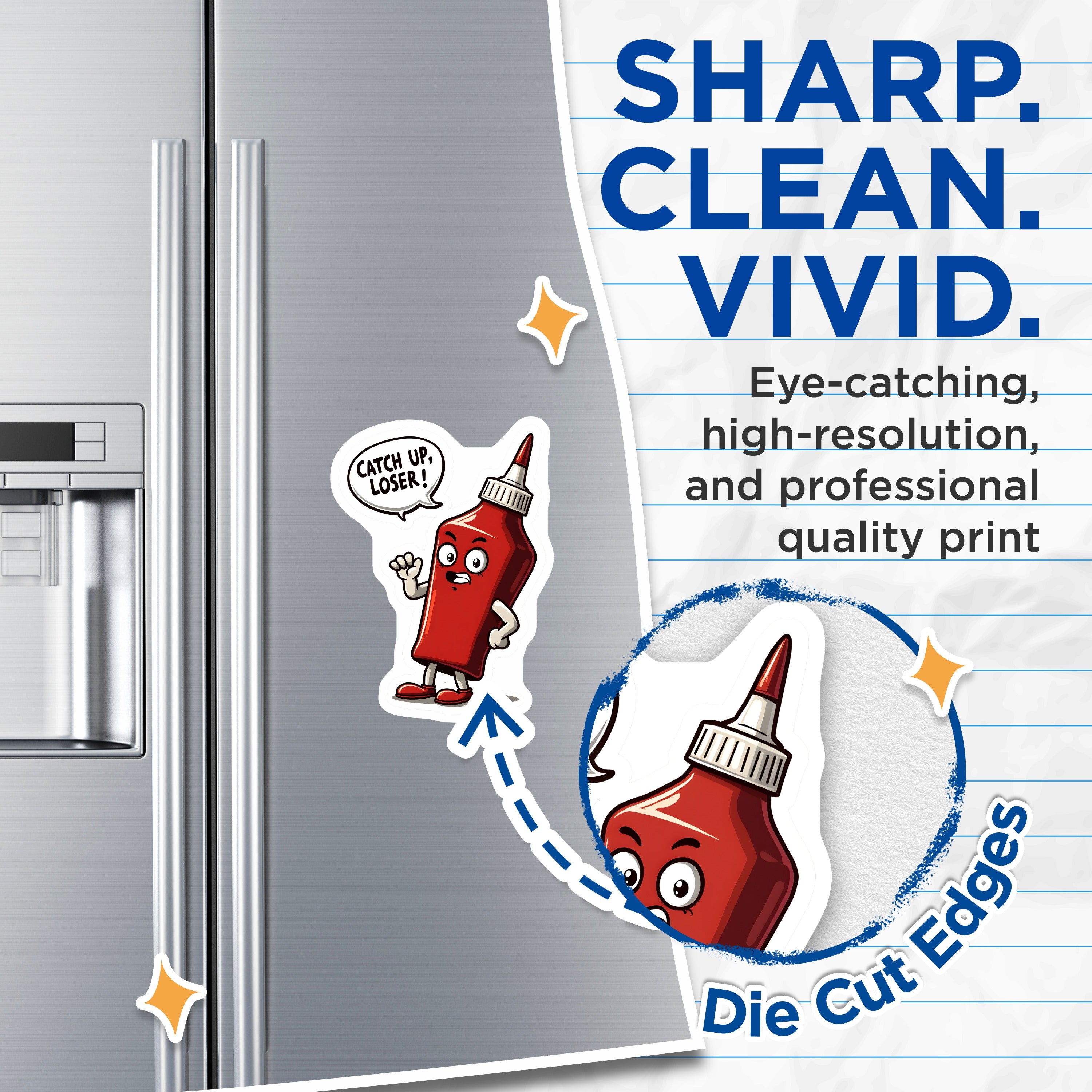(2 Pack) Funny Ketchup Magnets - Catch Up Loser Pun - Sassy Kitchen Fridge Decor - Quirky Condiment Humor - 5 Inches On Longest Side - Thick Durable Magnet - Made in USA - MAG36501