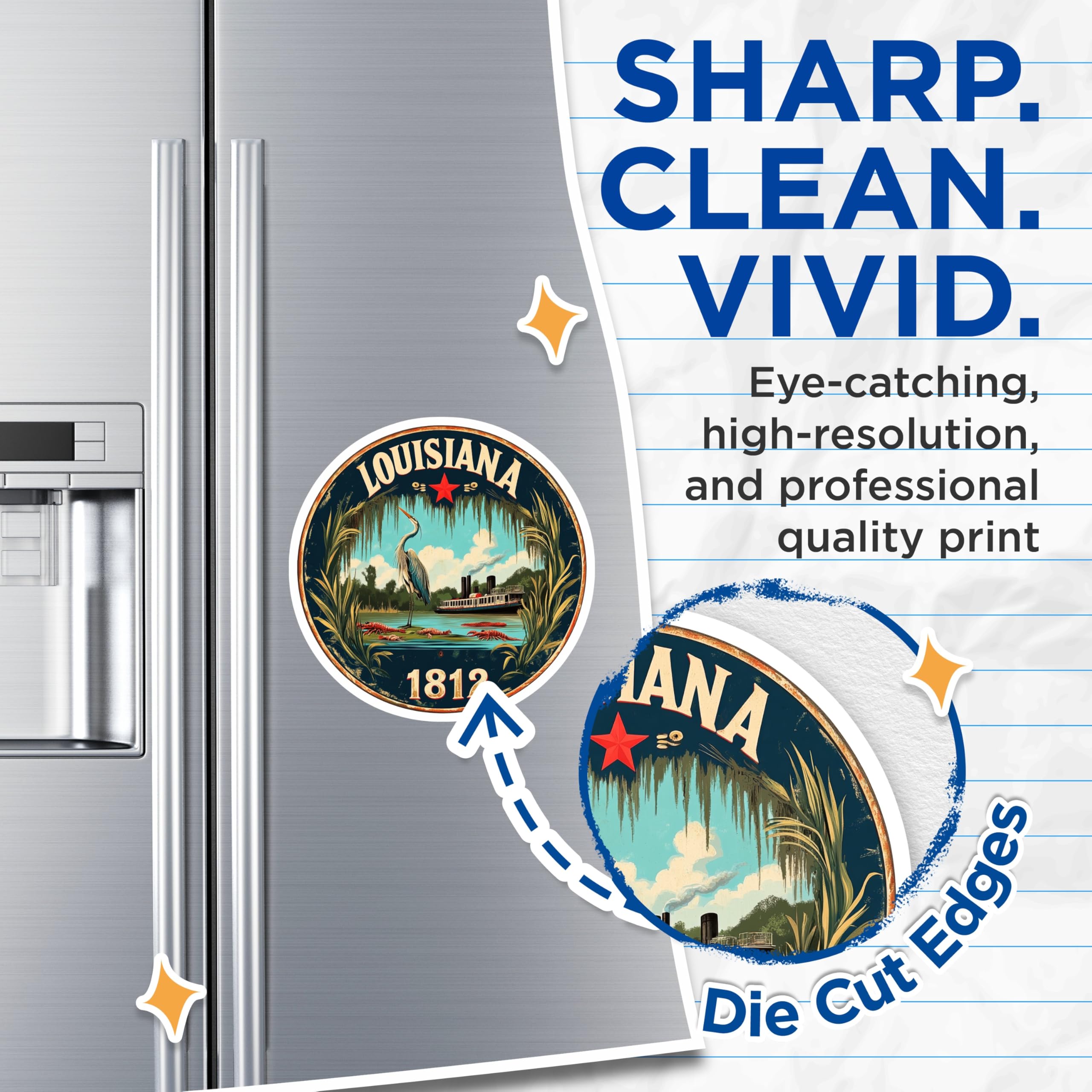 (2 Pack) Louisiana Magnets - State Pride Decor - Heron Steamship Fridge Magnets - 5" On Longest Side - Premium Magnet - for Cars, Refrigerators, Toolboxes, Lockers - Made in USA - MAG15872