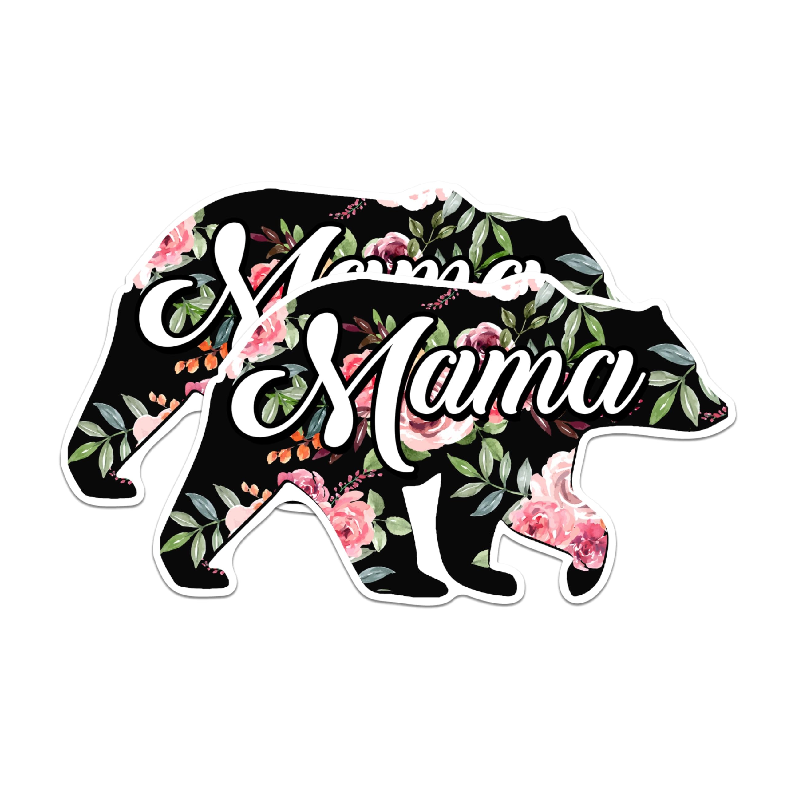 (2 Pack) Mama Bear Stickers - Floral Bear Stickers - Mother's Day Stickers - 5" On Longest Side - Sticks to Any Smooth Flat Surface - Made in USA - BMCS3001