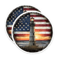 (2 Pack) American Flag Lighthouse Stickers - Coastal Sunset Stickers - Nautical Patriotic Stickers - 5" On Longest Side - Sticks to Smooth Flat Surfaces - Made in USA - BMCS9432