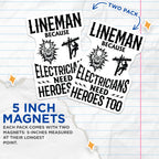 (2 Pack) Lineman Magnets - Electrician Heroes - Power Pole Work - Skull Lightning Design - 5 Inches On Longest Side - Thick Durable Magnet - Made in USA - MAG20815