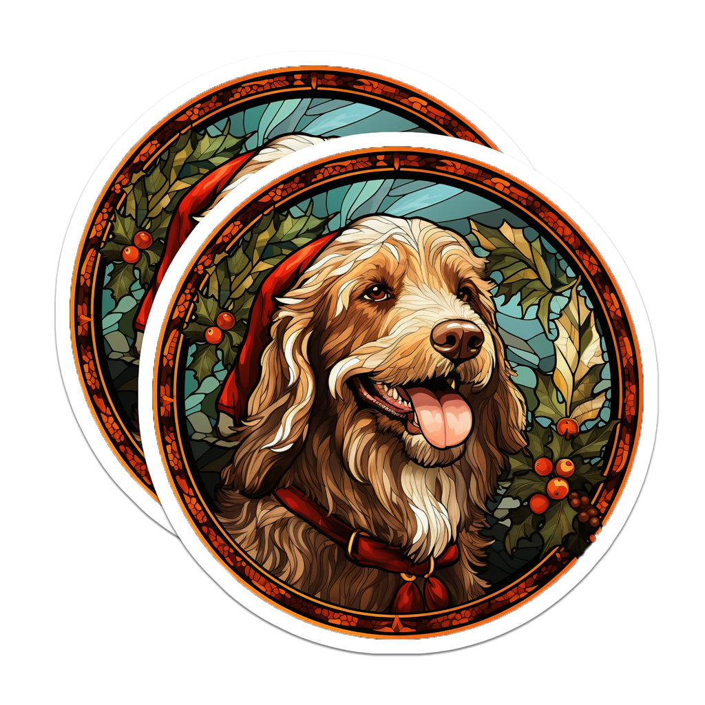 (2 Pack) Christmas Dog Magnets - Stained Glass Pet Art - Holiday Canine Decor - Festive Dog Lover Accessories - 5 Inches On Longest Side - Thick Durable Magnet - Made in USA - MAG26101
